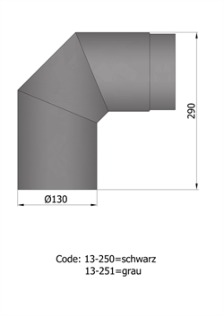 Termatech 13-250 røgrør Ø: 130 mm 2x45° bøjning</b> sort