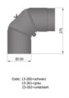 Termatech 13-260 røgrør Ø: 130 mm med 2x45° justerbar bøjning og dør, sort
