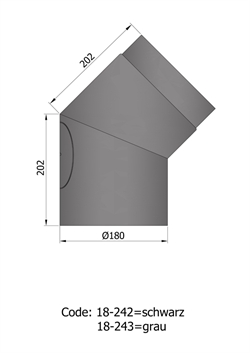Røgrør Ø: 180 mm bøjning 45°<br /><h6>m/dør, sort</h6> 