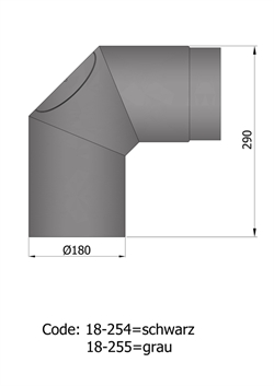 Røgrør Ø: 180 mm bøjning 2x45°<br /><h6>m/dør, grå</h6>