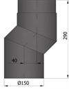 Termatec 15-204 røgrør Ø: 150 mm forskyder 40 mm i sort lakkeret stål