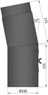 Termatech 15-212 røgrør bøjning Ø: 150 mm 11° m/dør sort