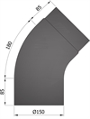 Termatech 15-270 røgrør Ø: 150 mm med 45° fullformbøjning i sort lakkeret stål