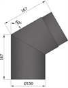 Termatech 15-274 røgrør Ø: 150 mm med 60° bøjning i sort lakkeret stål