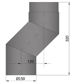 Termatec 15-296 røgrør Ø: 150 mm forskyder 120 mm i sort lakkeret stål