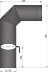 TermaTech 15-342 røgrør Ø: 150 mm knærør 2x45° m/dør ofg spjæld i sort lakkeret stål